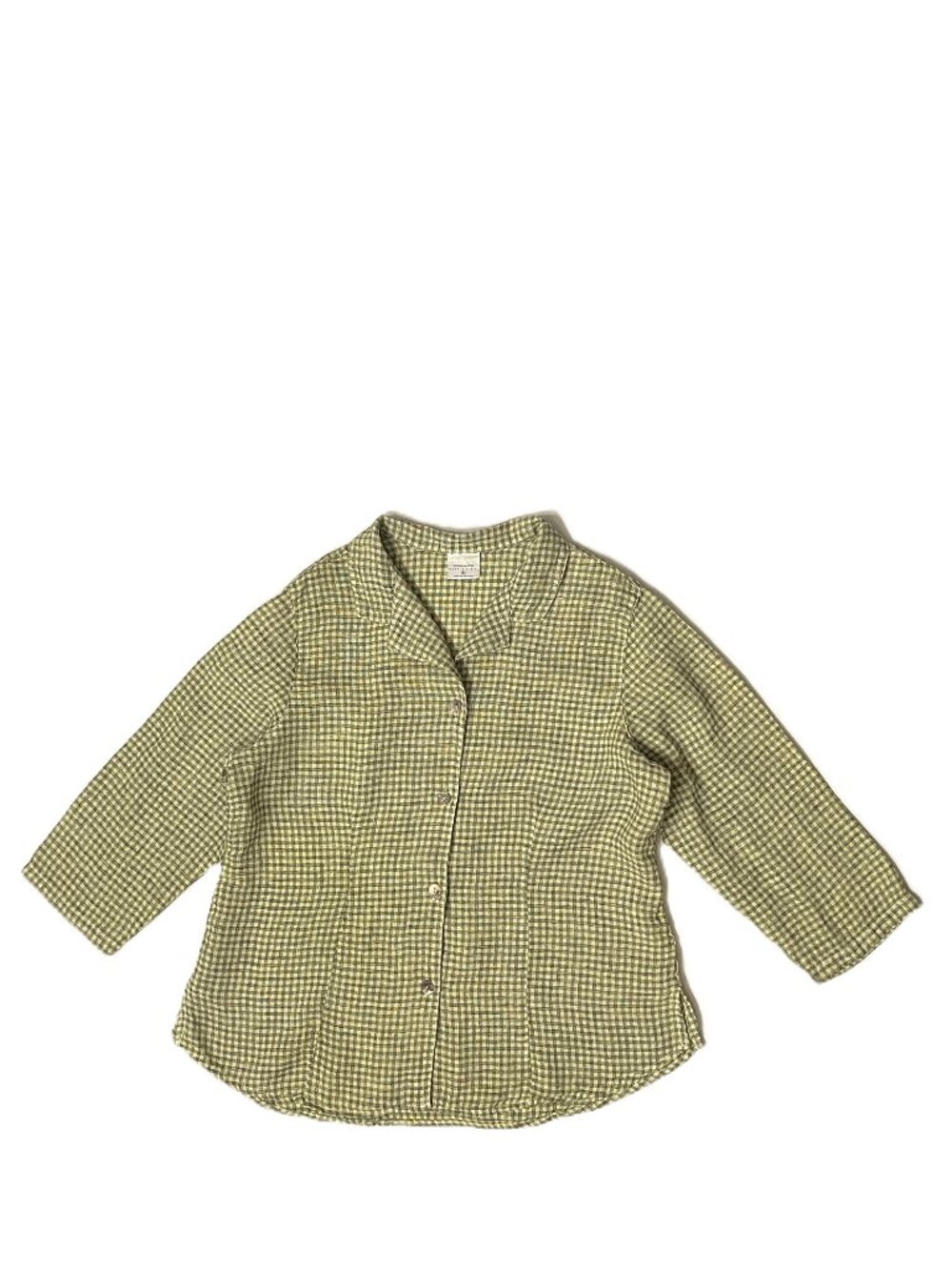 Click By Color Me Cotton 100% Linen Blouse Large Cottage Retro Check Top Button